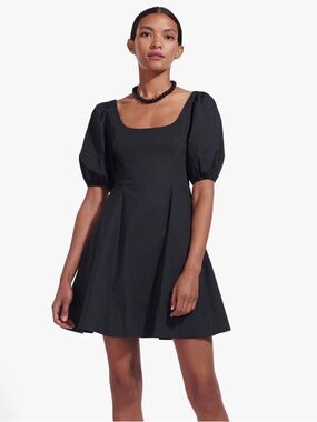 STAUD Black Puff Sleeve Square Neck Short A-Line Dress Women Laelia Dress Size 2